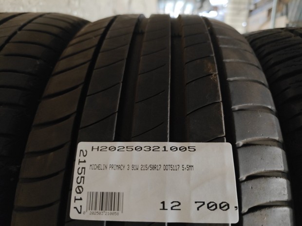 MICHELIN PRIMACY 3 91W 215/50R17 DOT5117 5,5MM Használt nyárigumi