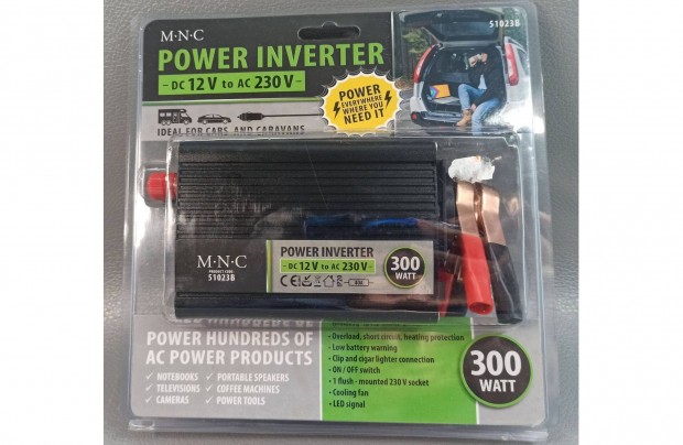 MNC Feszültség átalakító autós inverter - (12 V-ról 230V-ra - 300 W)Új