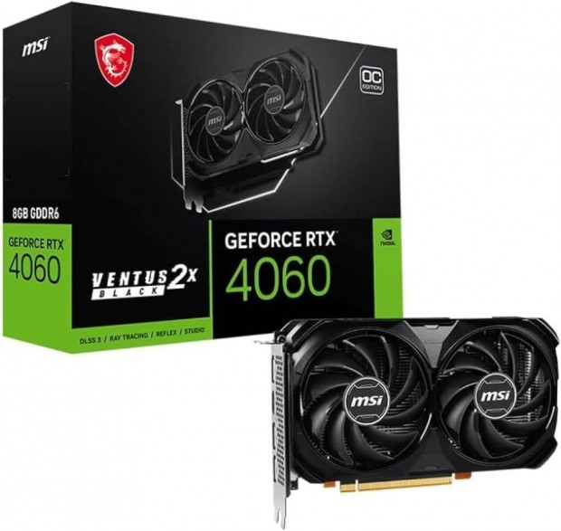 MSI Geforce Rtx 4060 Ventus 2X Black videokrtya, 8GB Gddr6, 128-bit