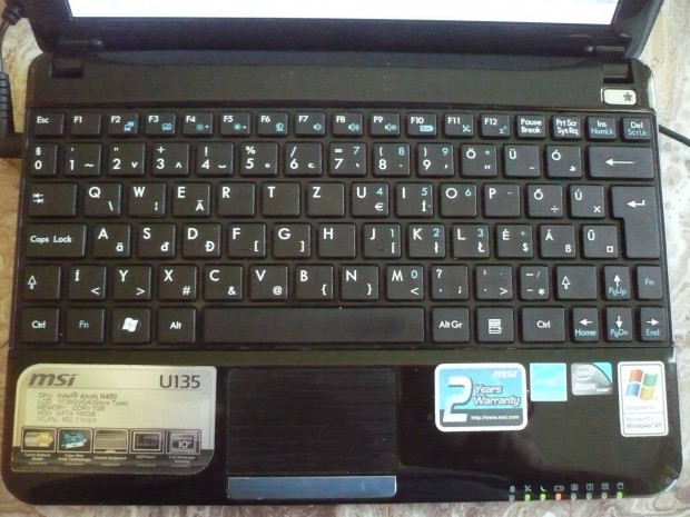 MSI U135 10"-os Laptop Intel Atom 1.66GHZ, 2GB RAM, 160 HDD