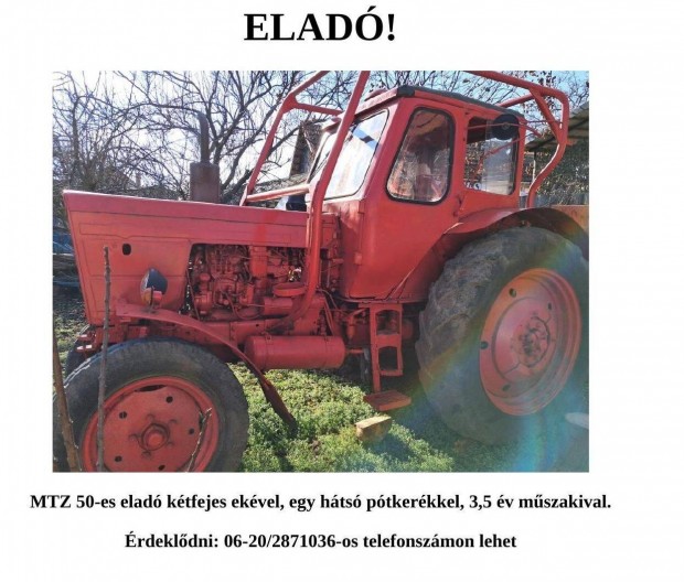 MTZ 50-es ktfejes ekvel elad