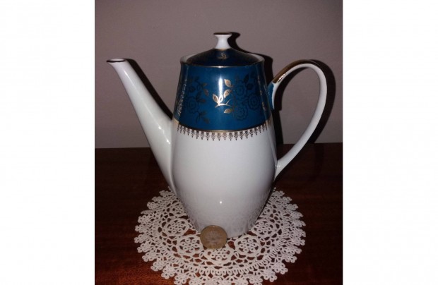 MZ Csehszlovákia türkiz-arany mintás porcelán kancsó
