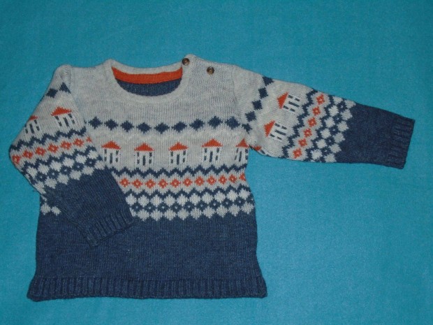 M&S szürke mintás kötött pulóver 9-12 hó (méret 80)