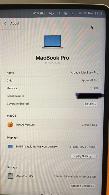 Macbook M1pro 16GB 14 Inch 1TB