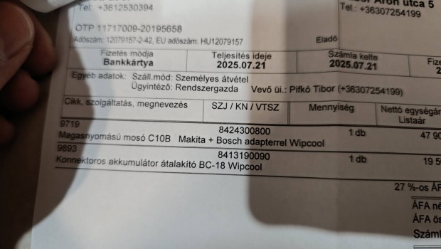 Magasnyomású mosó C10B Makita + Bosch adapterrel Wipcool
