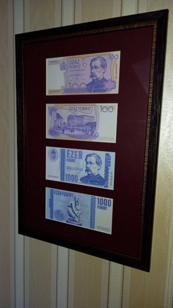 Magyar 100 és 1000 Forint bankjegy tervezet másolatok luxus keretben