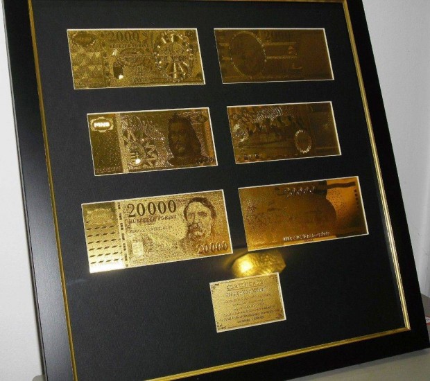 Magyar 20.000 Ft arany bankjegy, Forint full szett, luxus ajándék