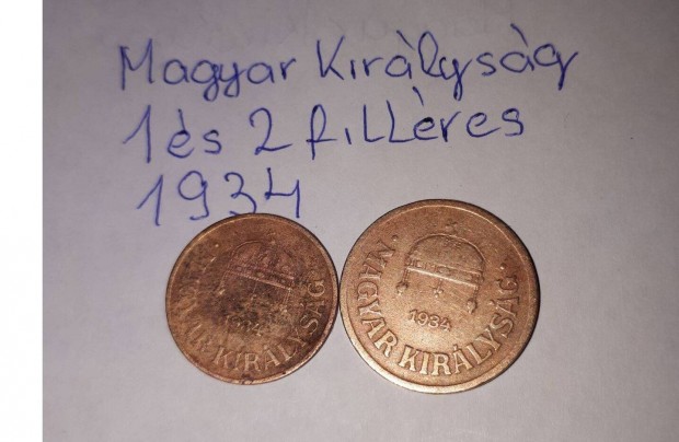 Magyar Kirlysg 1 s 2 fillr 1934 gy Ritka
