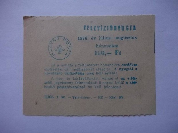 Magyar Posta televzinyugta 1976. retro