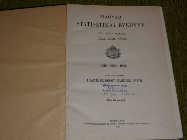 Magyar statisztikai évkönyv (1923., 1924., 1925) 1927