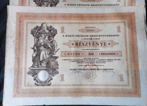 Maki Npbank Rt. 3 db. rszvnye (1929, szelvnyekkel,)