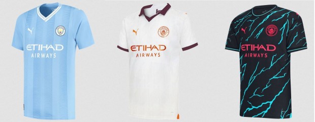 Manchester City, 2023/24, hazai/vendég/harmadik (De Bruyne, Haaland)