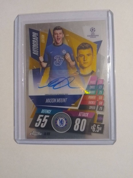 Mason Mount aláírt /50-ig számozott topps match attax UCL 2020 kártya