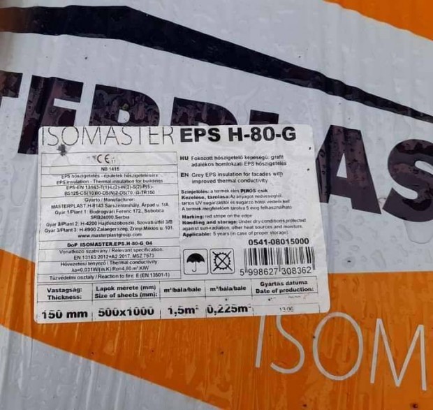 Masterplast Isomaster EPS H-80 G 15 cm homlokzati hszigetel lemez