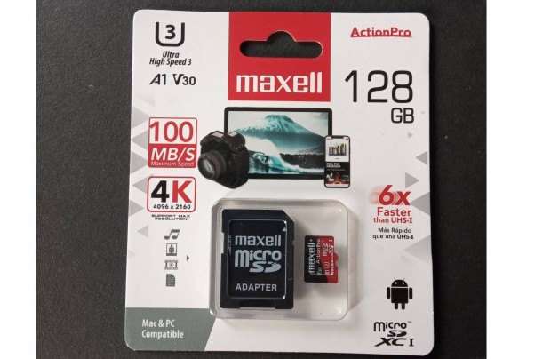 Maxell 128GB 128 GB microsd micro sd krtya 4K Uhs 3 A1 gyors