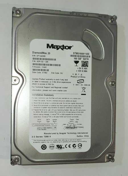 Maxtor 160GB HDD merevlemez SATA 3.5" 100/100 #4D9R