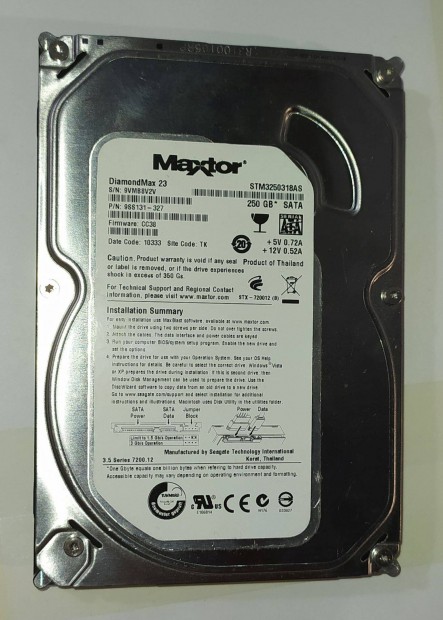 Maxtor 250GB HDD merevlemez SATA 3.5" 100/100 #8V2V