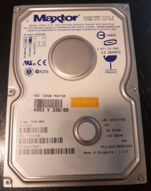 Maxtor 3,5 120 GB IDE HDD, Winchester, merevlemez, hibátlan