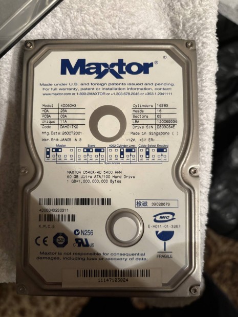 Maxtor 60Gb IDE 3,5" merevlemez IDE 4D060H3