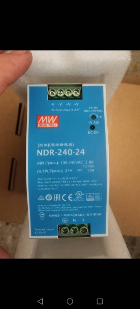 Mean Well NDR-240-24 ~ DIN snes tpegysg, 240 W, 24 VDC