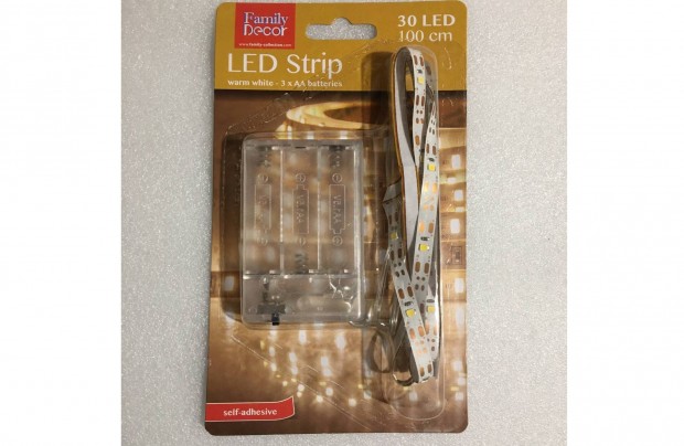 Melegfehér LED szalag 1 méter 30 SMD LED - 3 x AA elemes hangulatos