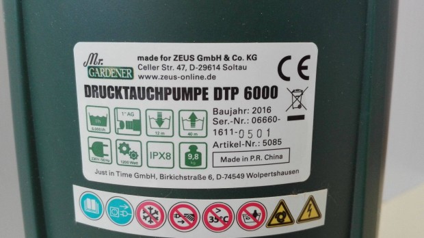 Mlykti szivatty elektronikus nyomskapcsolval, 6000liter/ra