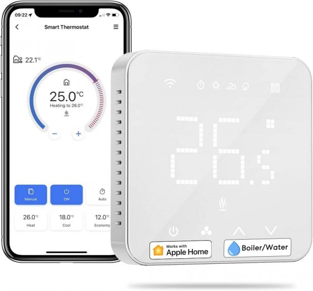 Meross WiFi Smart termosztt, fali ftsi termosztt gz/vz kaznokh