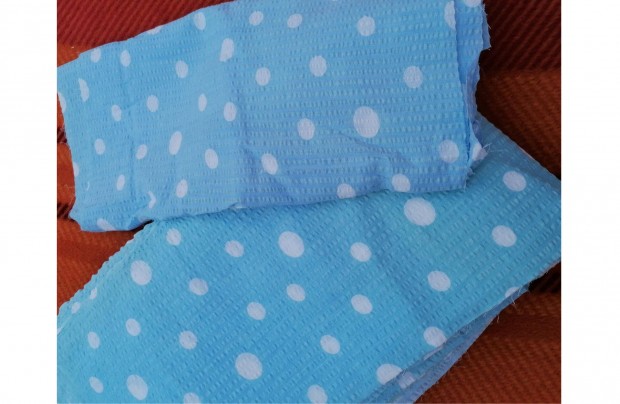Méteráru textil (krepp) kék, fehér pöttyös