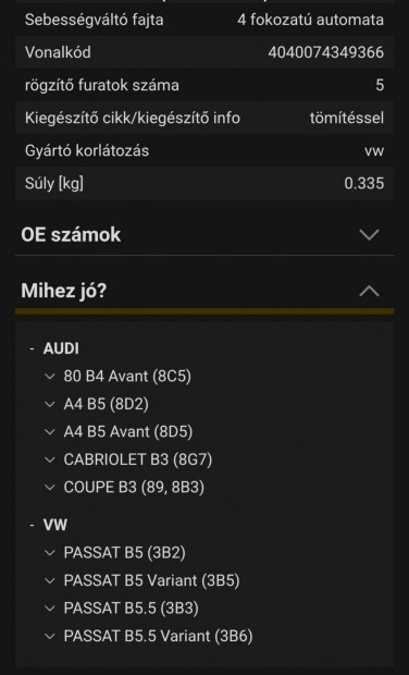 Meyle automatav�lt� sz�r� passat b5 audi a4 b5