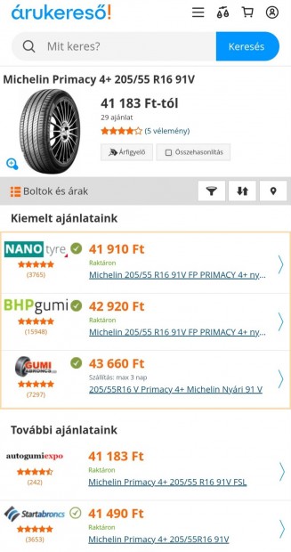 Michelin Primacy 4 205/55R16 nyári gumi szett