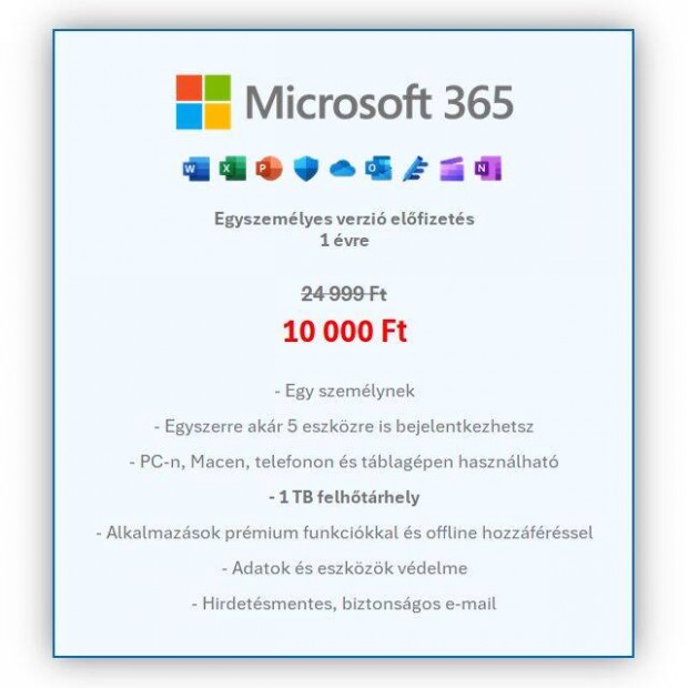 Microsoft 365 (Office) 1 ves elfizets + 1 TB Onedrive felhtrhely