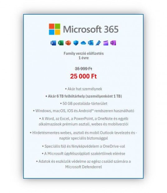 Microsoft 365 (Office) 1 ves elfizets + 6 TB Onedrive felhtrhely