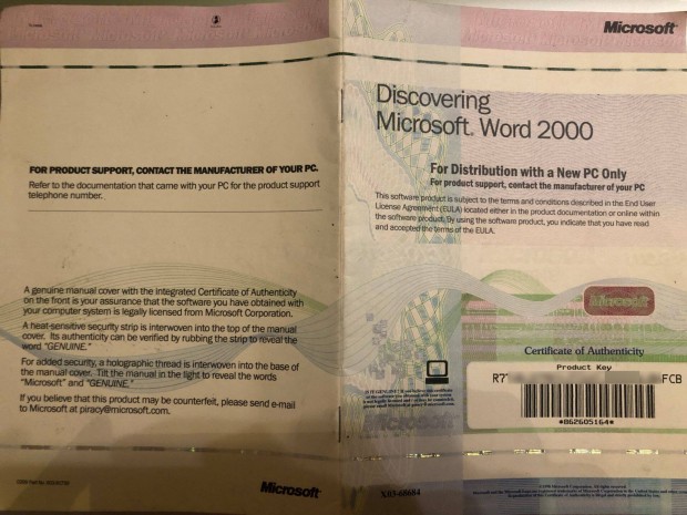 Microsoft Word 2000 licensz kulcs, eredeti, fmszlas, hologramos