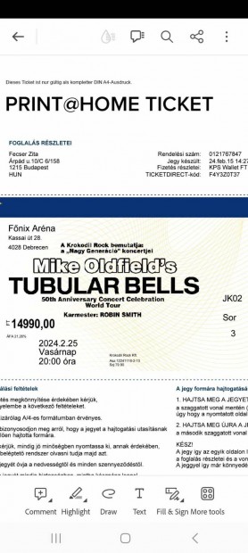 Mike Oldfield's Tubular Bells Koncertjegy 2024.02.25, 20:00, Debrecen
