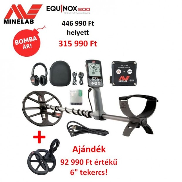 Minelab Equinox 800 fmdetektor fmkeres ajndk 6" tekerccsel