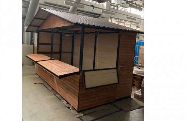 Mobil árusító pavilon fémkeretes 4x2 méter lapra szerelhető