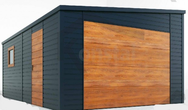 Mobilgarázs, Mobilépület, 4x6m, 77m Prémium, bal oldalra lejtő tető