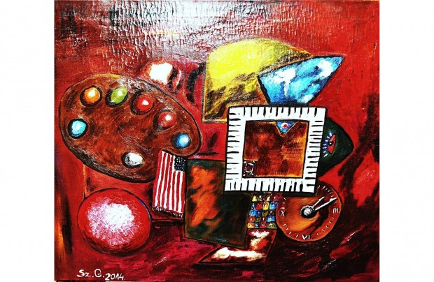 Modern absztrakt festmény , vászon , tempera, szignós, 2014,keret nélk