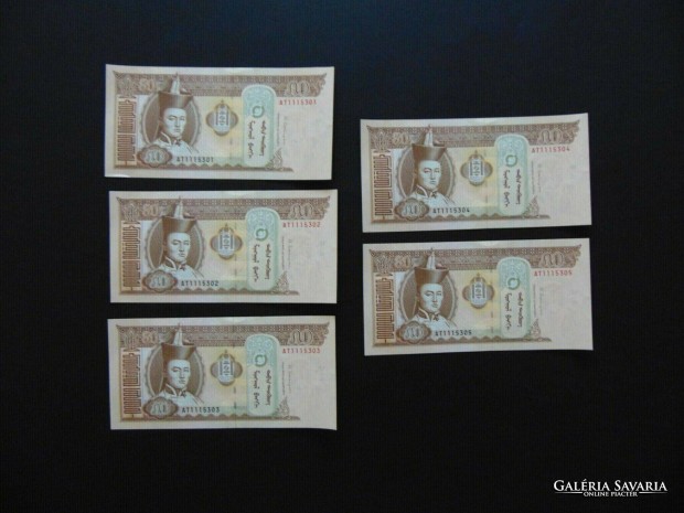 Monglia 50 tugrik 2016 5 darab Sorszmkvet ! Hajtatlan bankjegyek