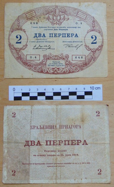 Montenegro 2 Perpera 1914 ritka bankjegy Fix 3800.-ft + posta