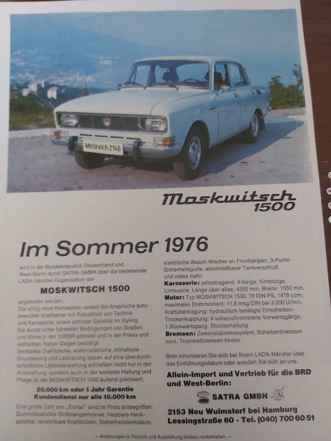Moszkvics 1500 eredeti prospektus 