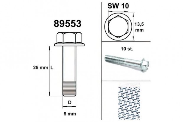 Motorcsavar kulcs 10-es m�ret M6x25 ez�st (x10)