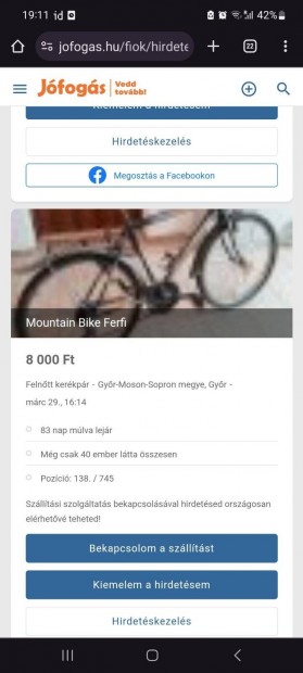 Mountain Bike  frfi kerkpr, hasznlt j llapot