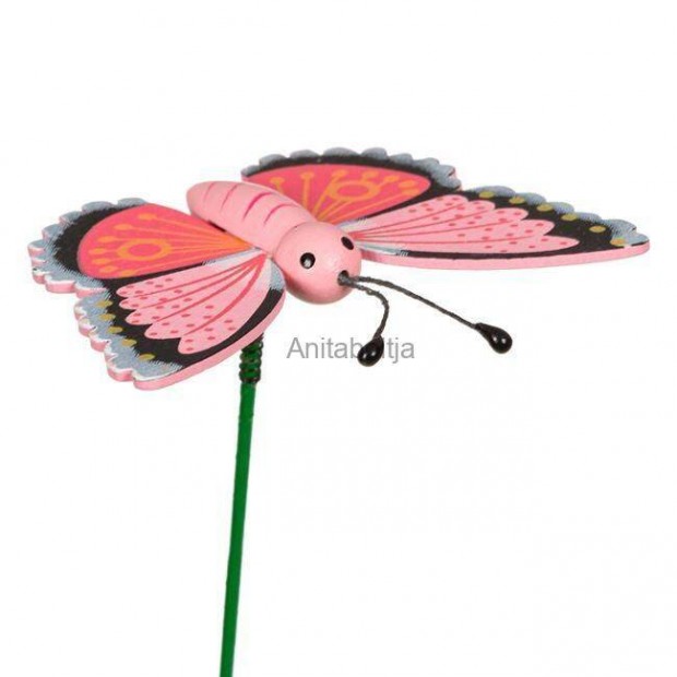 Mozgó Pillangó pálcikán rózsaszín fekete széllel 25 cm