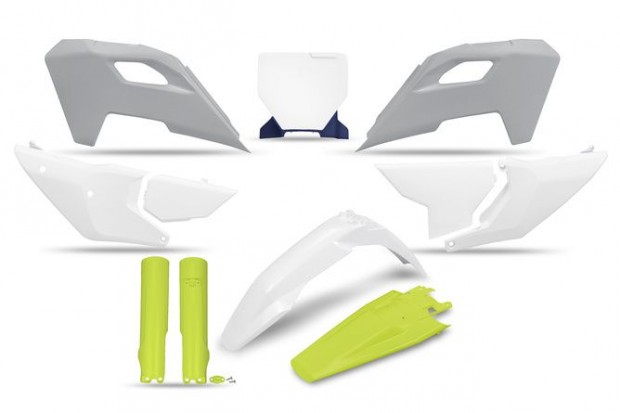 Műanyag készlet villa védőkkel Husqvarna TC / FC 2023 után UFO neon sá