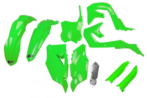 Műanyag készlet villa védőkkel Kawasaki KX 2019 utáni UFO zöld fluores