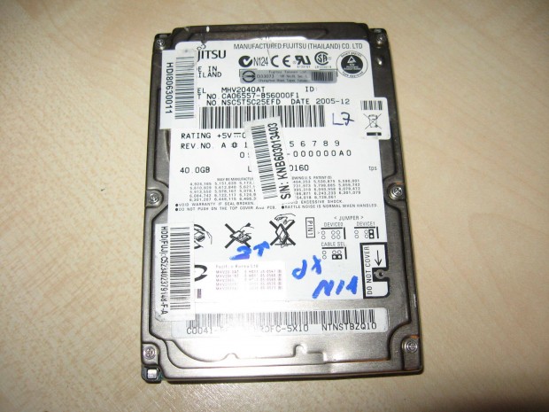 Működő Laptop IDE tűs HDD 40GB 2.5" Notebook Merevlemez Winchester