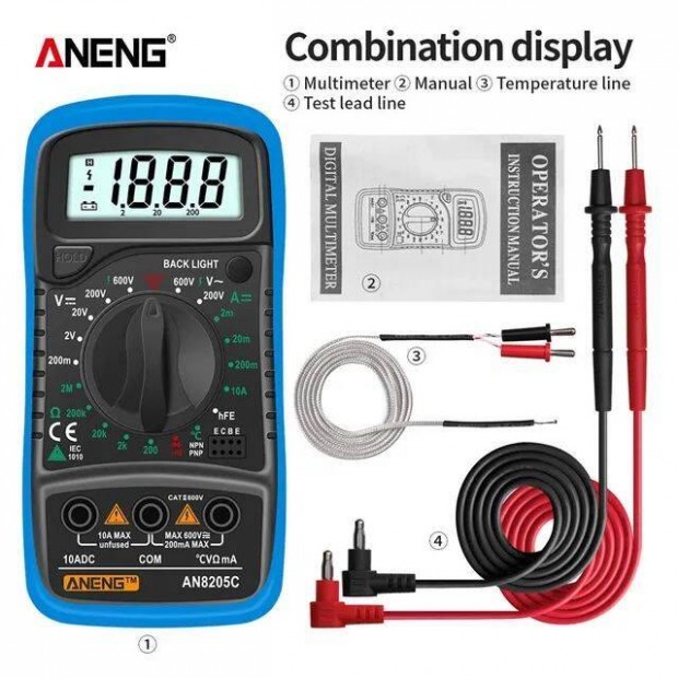 Multimter digitlis Volt Ohm h LCD httrvilgts kijelzvel