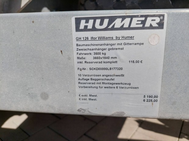 Munkagép szállító 3,5t utánfutó Ifor Williams