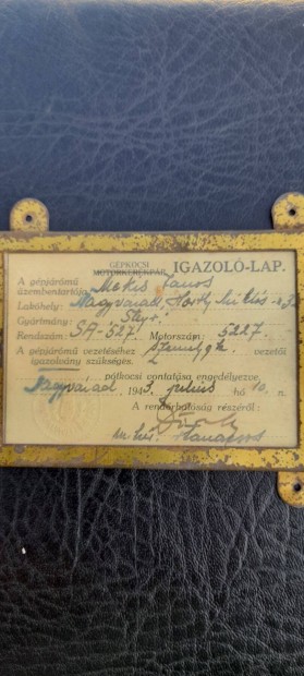 Múzeális,82 éves forgalmi engedély eladó